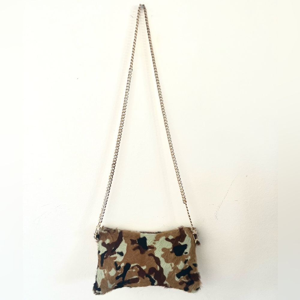 Parker & Hyde Leather Cow Hair Camo Crossbody Bag w/ Gold Chain Crossbody Strap